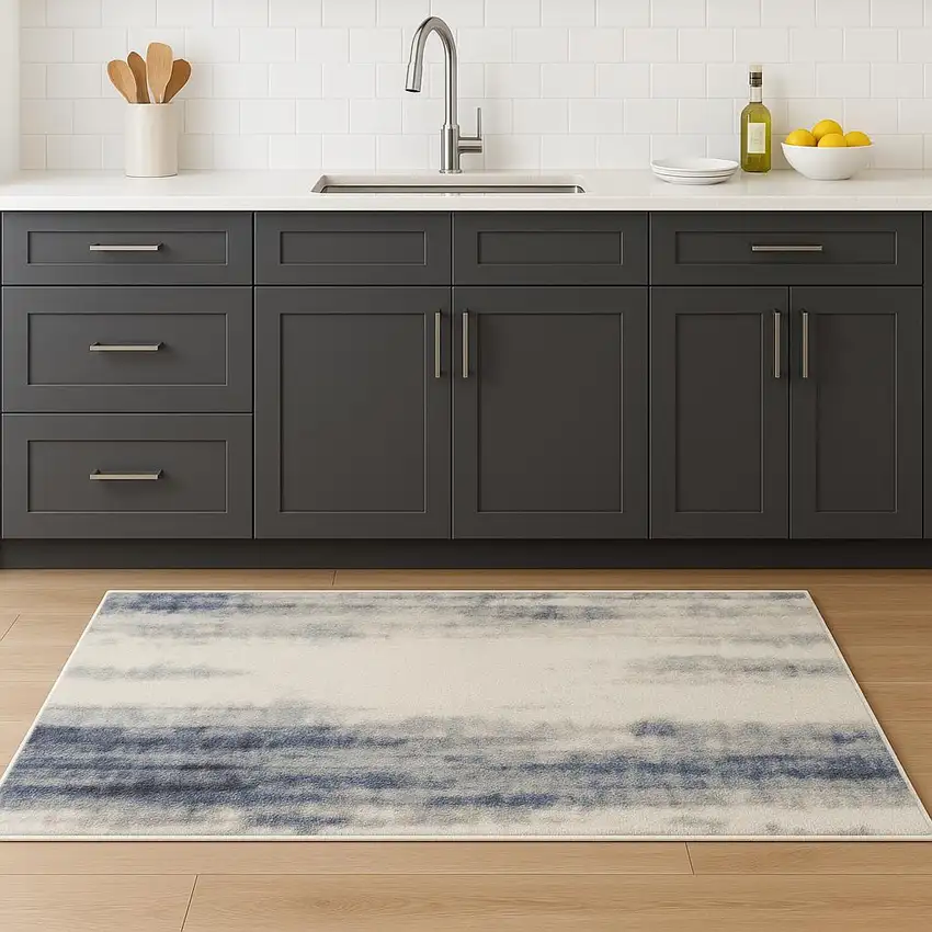 8' Blue Abstract Runner Rug Photo 1
