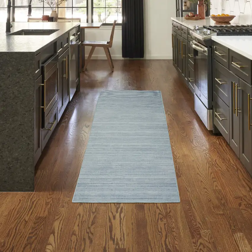 8' Blue Abstract Runner Rug Photo 4