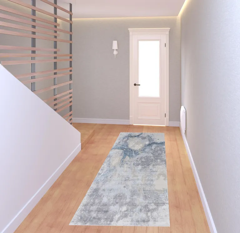 8' Blue Abstract Runner Rug Photo 2