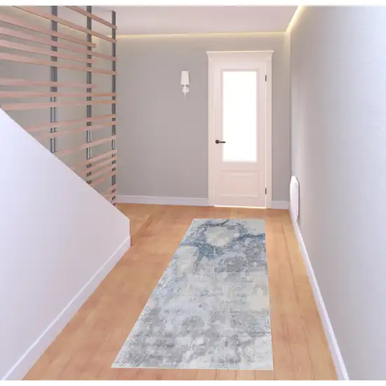 8' Ivory Blue And Gray Abstract Runner Rug Photo 2