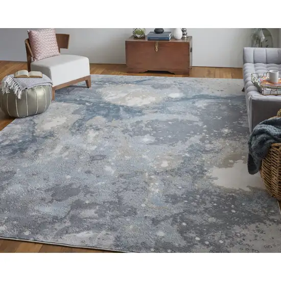 8' Ivory Blue And Gray Abstract Runner Rug Photo 8