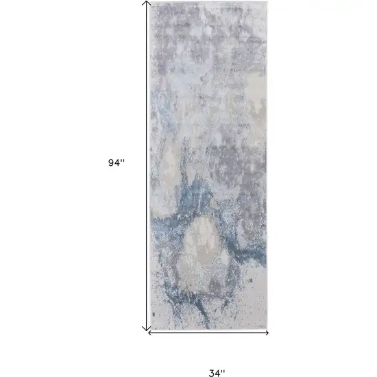 8' Ivory Blue And Gray Abstract Runner Rug Photo 9