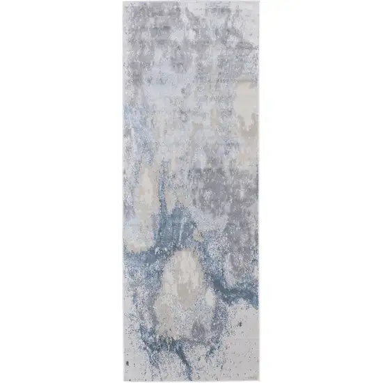 8' Ivory Blue And Gray Abstract Runner Rug Photo 1