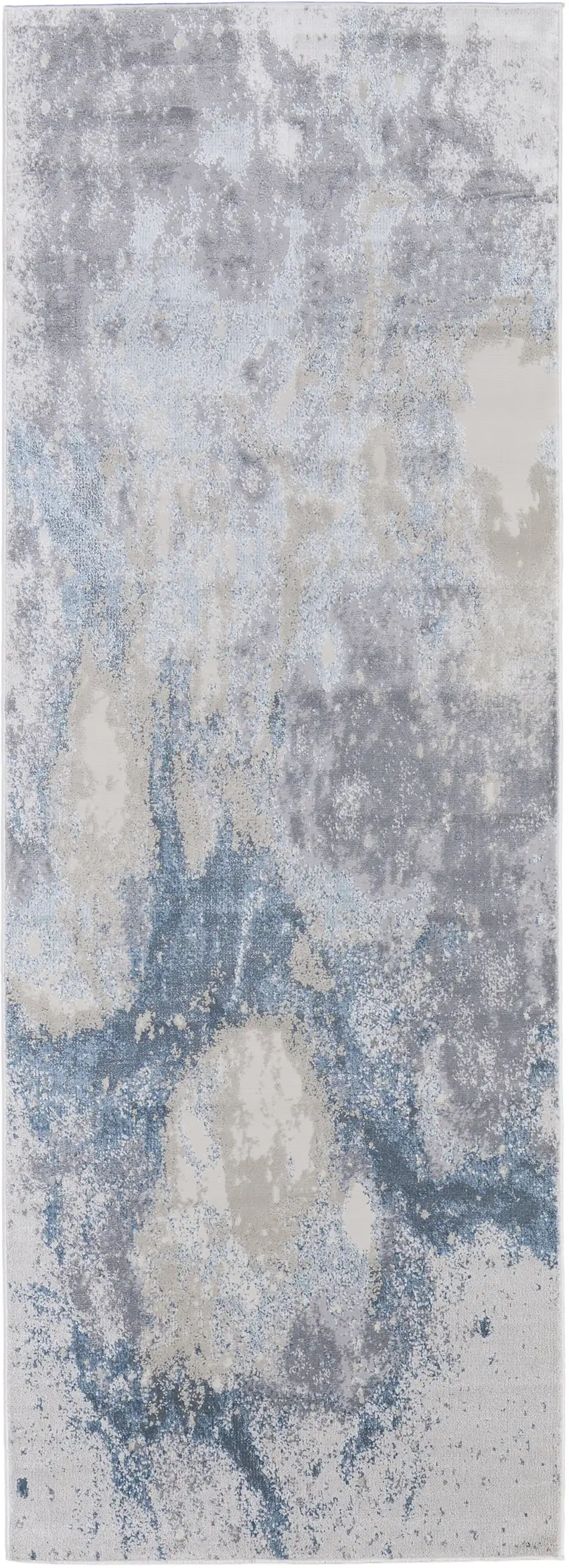 8' Ivory Blue And Gray Abstract Runner Rug Photo 1