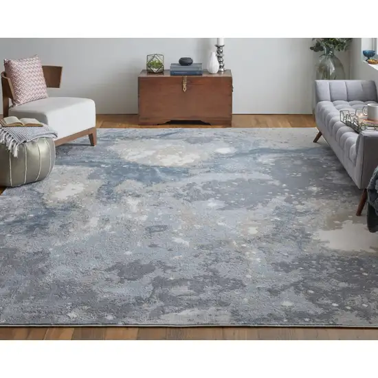 8' Ivory Blue And Gray Abstract Runner Rug Photo 7