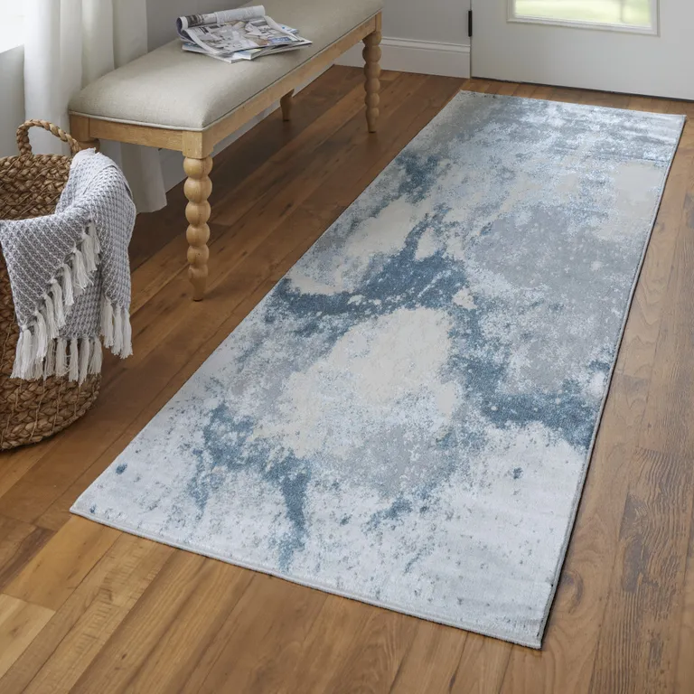 8' Blue Abstract Runner Rug Photo 5