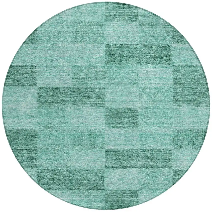 8' Blue And Aqua Round Geometric Washable Indoor Outdoor Area Rug Photo 6