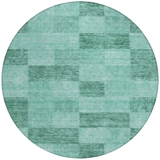 8' Blue And Aqua Round Geometric Washable Indoor Outdoor Area Rug Photo 6