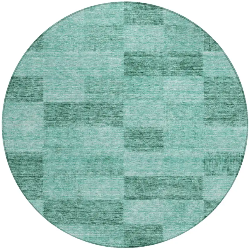 8' Blue And Aqua Round Geometric Washable Indoor Outdoor Area Rug Photo 2