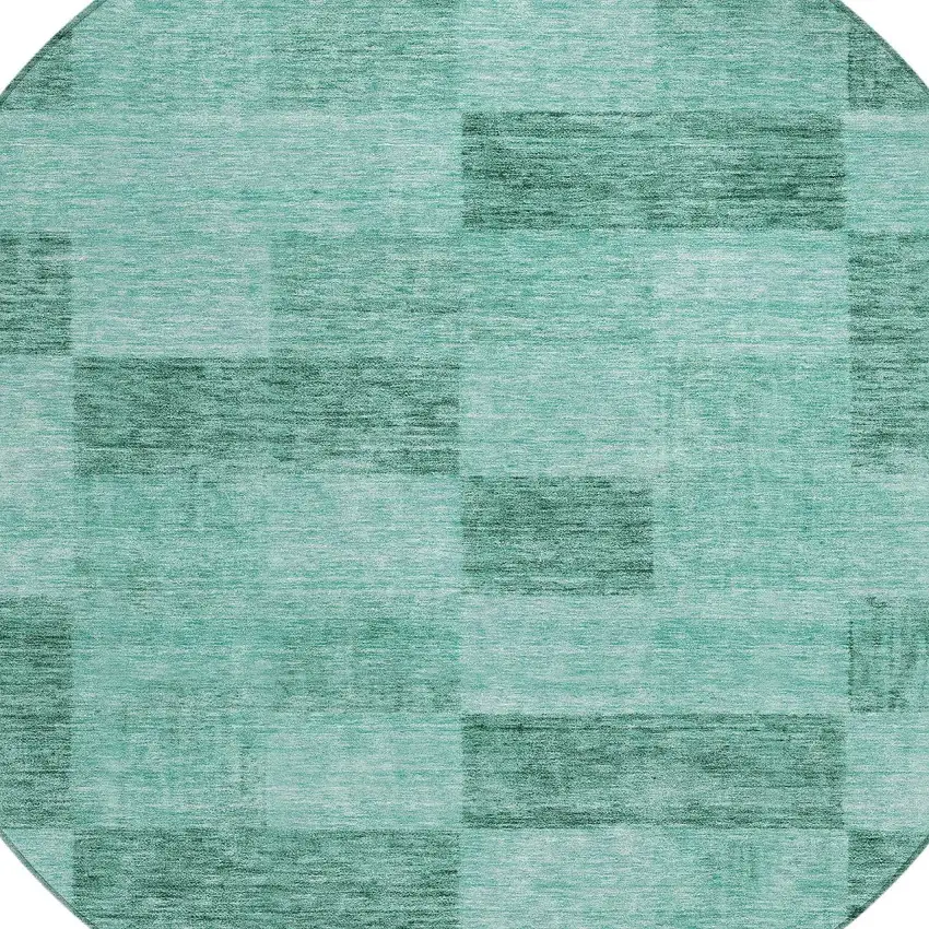 8' Blue And Aqua Round Geometric Washable Indoor Outdoor Area Rug Photo 5