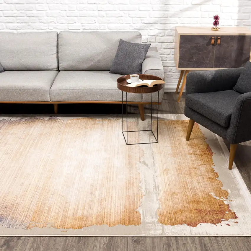 6' Blue And Beige Abstract Runner Rug Photo 5