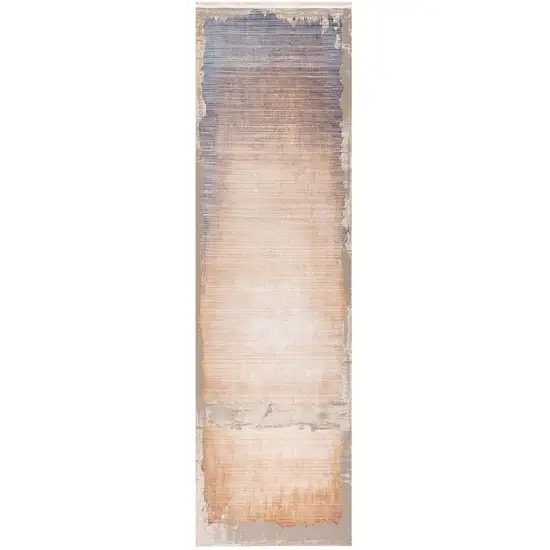 6' Blue And Beige Abstract Runner Rug Photo 1