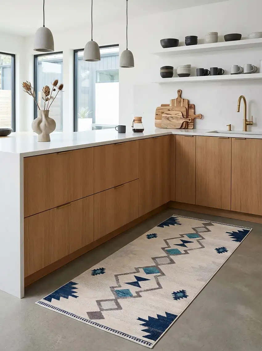 18' Blue And Beige Abstract Runner Rug Photo 7