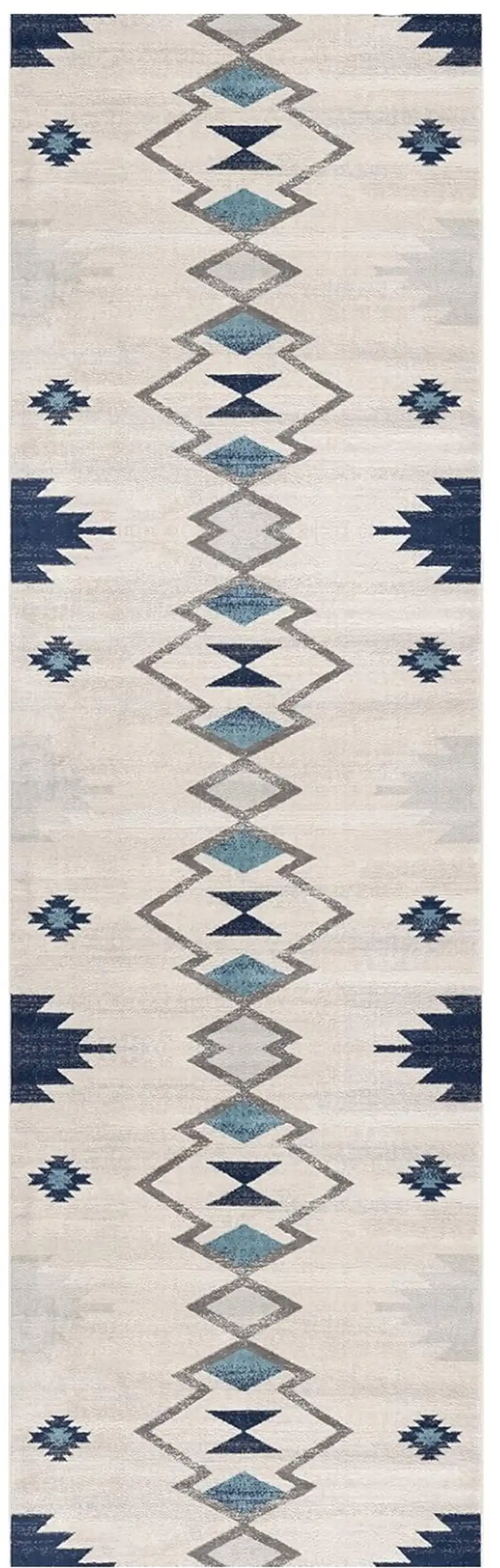 18' Blue And Beige Abstract Runner Rug Photo 1