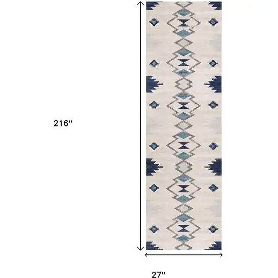 18' Blue And Beige Abstract Runner Rug Photo 9