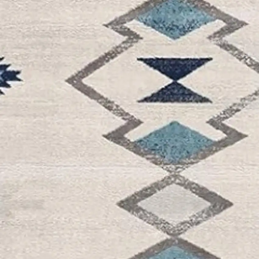 12' Blue And Beige Abstract Runner Rug Photo 3
