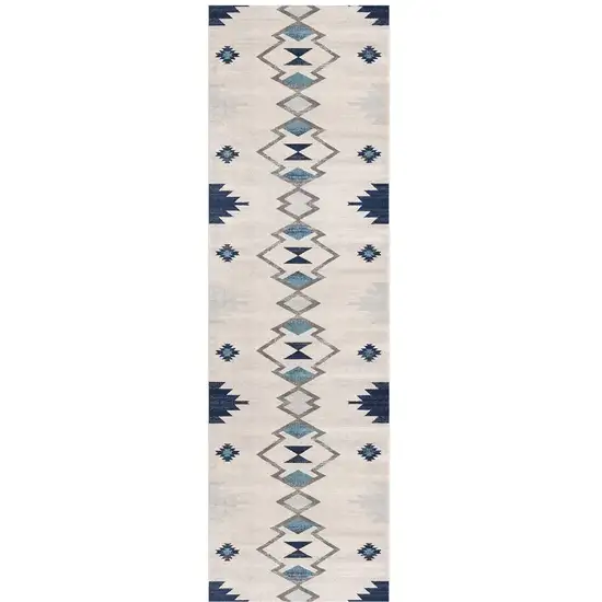 12' Blue And Beige Abstract Runner Rug Photo 1