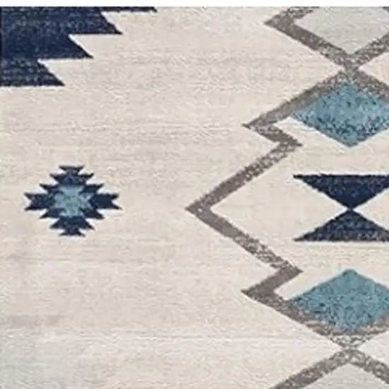 12' Blue And Beige Abstract Runner Rug Photo 3