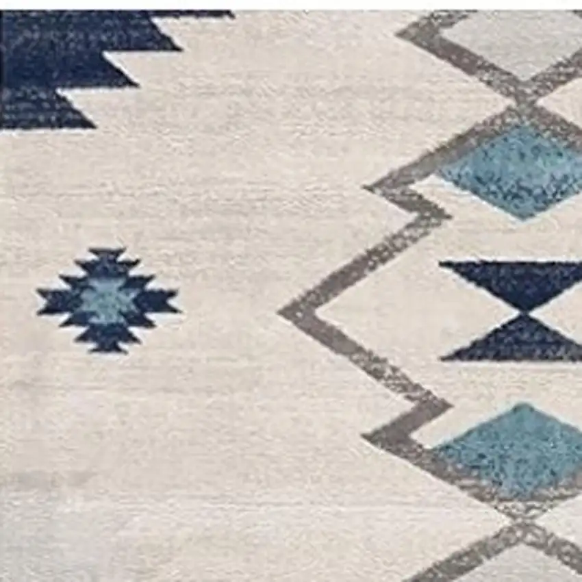 12' Blue And Beige Abstract Runner Rug Photo 3