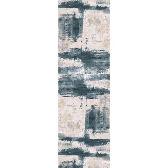 6' Blue And Beige Abstract Runner Rug Photo 6
