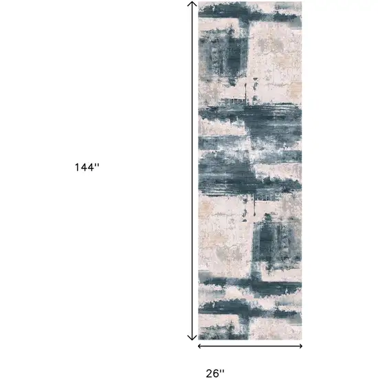 12' Blue And Beige Abstract Runner Rug Photo 7