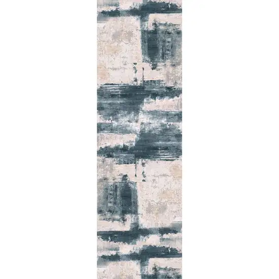 12' Blue And Beige Abstract Runner Rug Photo 4