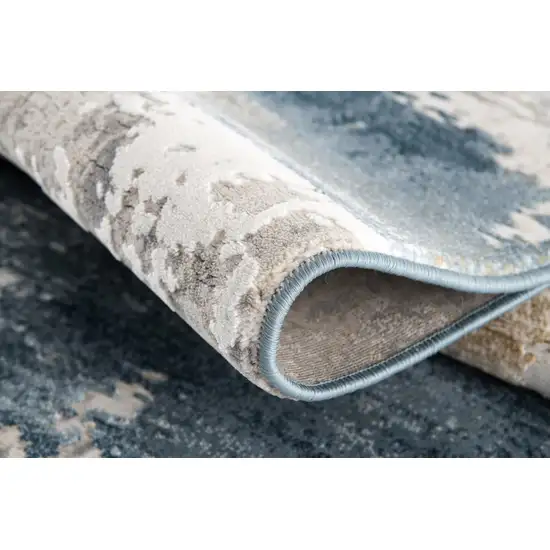 9' Blue And Beige Abstract Runner Rug Photo 7