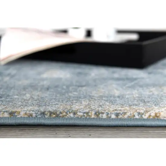 11' Blue And Beige Abstract Runner Rug Photo 3