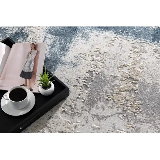 11' Blue And Beige Abstract Runner Rug Photo 4