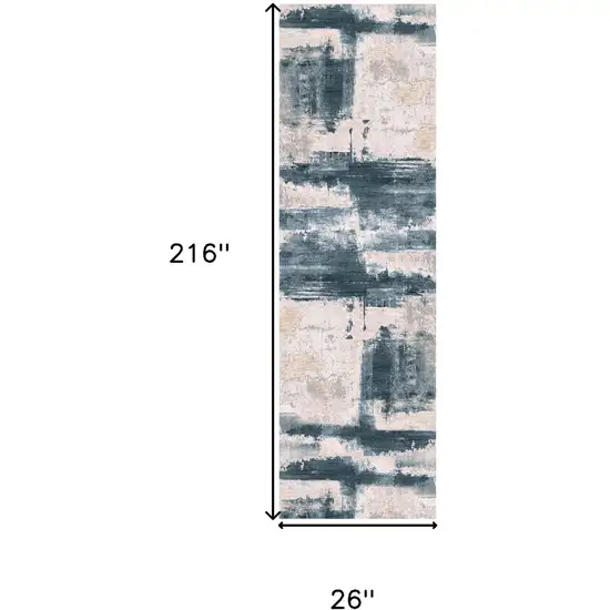 11' Blue And Beige Abstract Runner Rug Photo 6