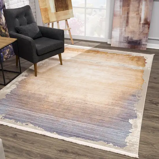 18' Blue And Beige Abstract Runner Rug Photo 9