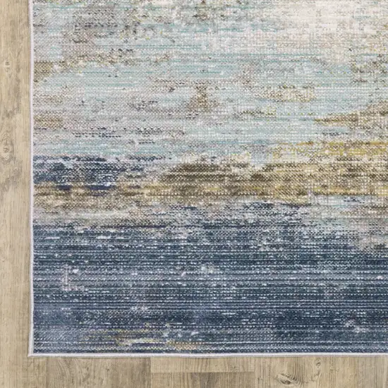 8' Blue And Beige Abstract Runner Rug Photo 9