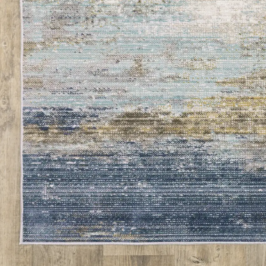 8' Blue And Beige Abstract Runner Rug Photo 9
