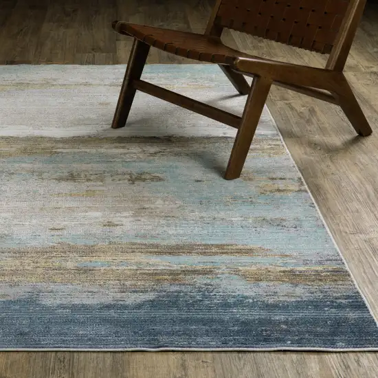 8' Blue And Beige Abstract Runner Rug Photo 5