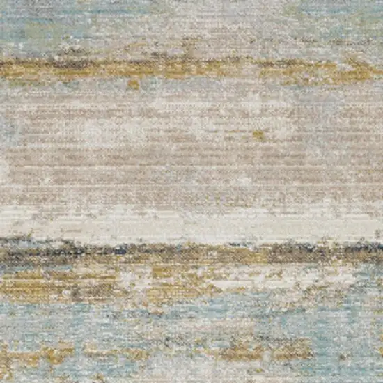 8' Blue And Beige Abstract Runner Rug Photo 3