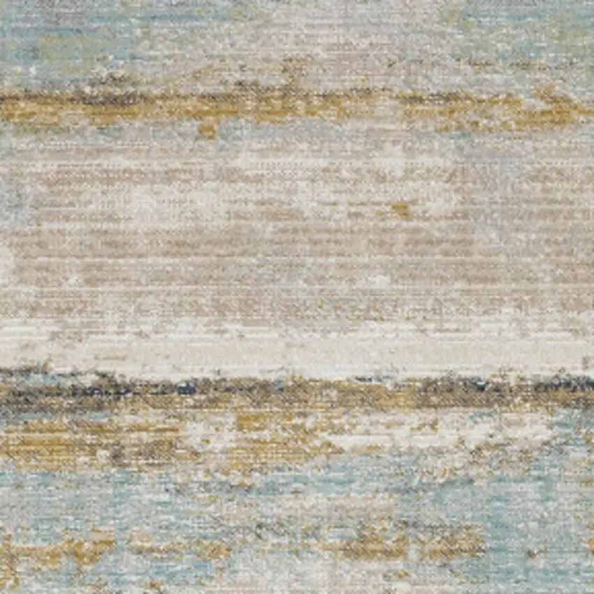 8' Blue And Beige Abstract Runner Rug Photo 3