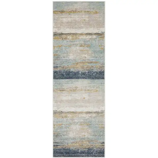 8' Blue And Beige Abstract Runner Rug Photo 2