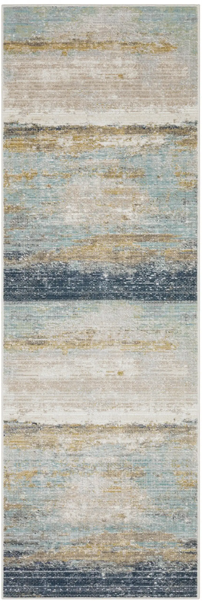 8' Blue And Beige Abstract Runner Rug Photo 2