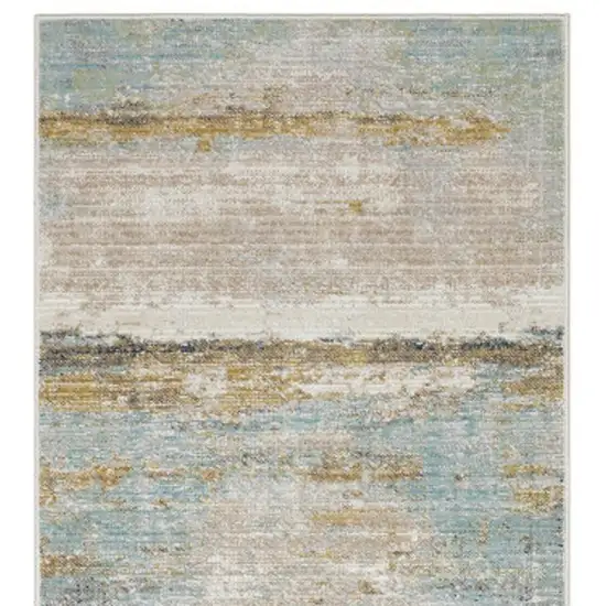 8' Blue And Beige Abstract Runner Rug Photo 4