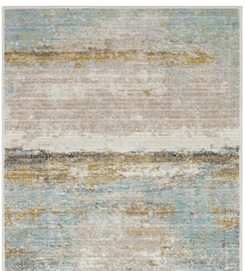 8' Blue And Beige Abstract Runner Rug Photo 4