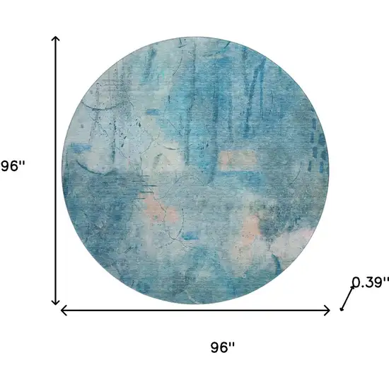 8' Blue And Beige Abstract Washable Round Rug With UV Protection Photo 8