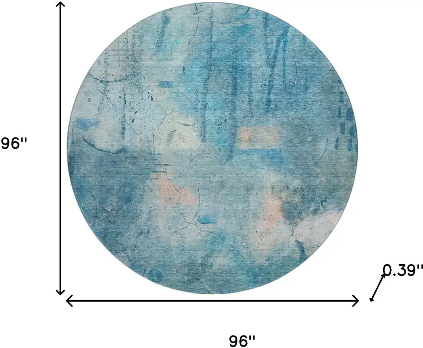 8' Blue And Beige Abstract Washable Round Rug With UV Protection Photo 8