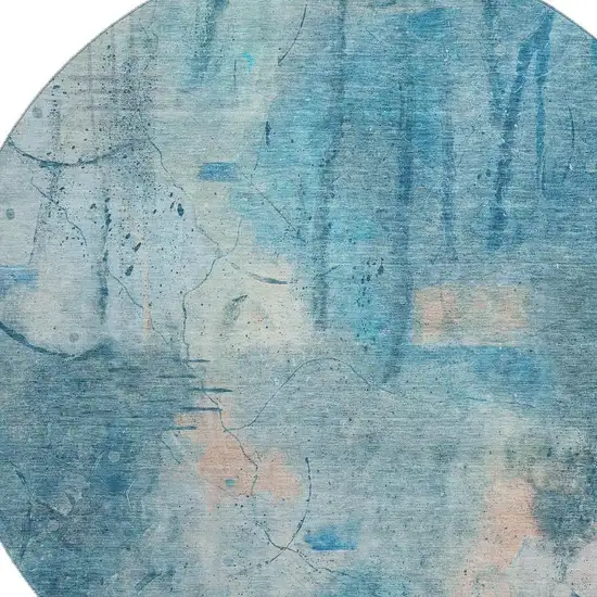 8' Blue And Beige Abstract Washable Round Rug With UV Protection Photo 3