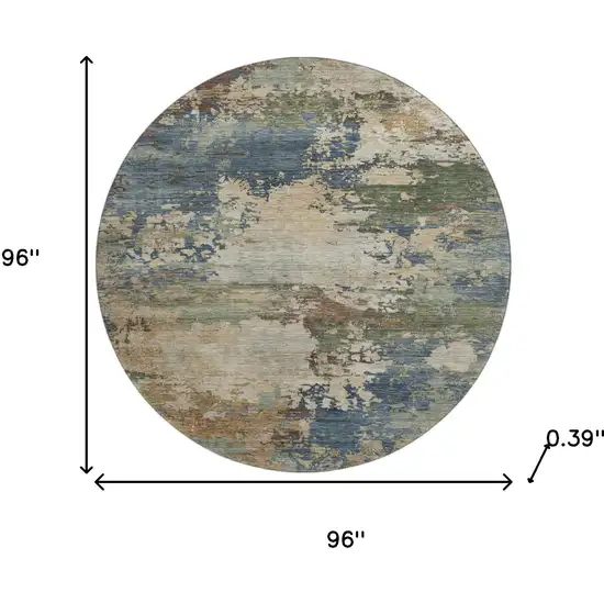 8' Blue And Beige Abstract Washable Round Rug With UV Protection Photo 8