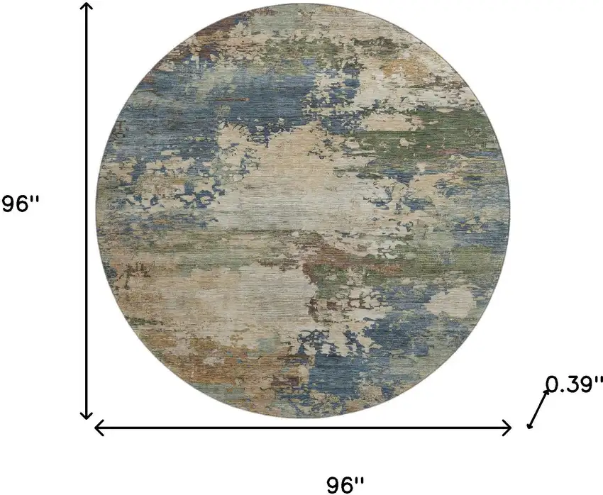 8' Blue And Beige Abstract Washable Round Rug With UV Protection Photo 8
