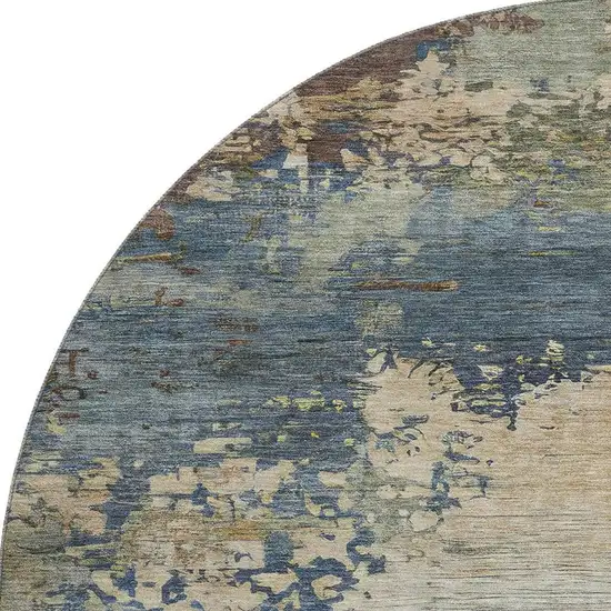 8' Blue And Beige Abstract Washable Round Rug With UV Protection Photo 3