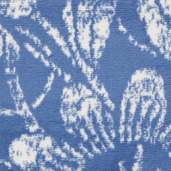 6' Blue And Beige Floral Distressed Runner Rug Photo 3