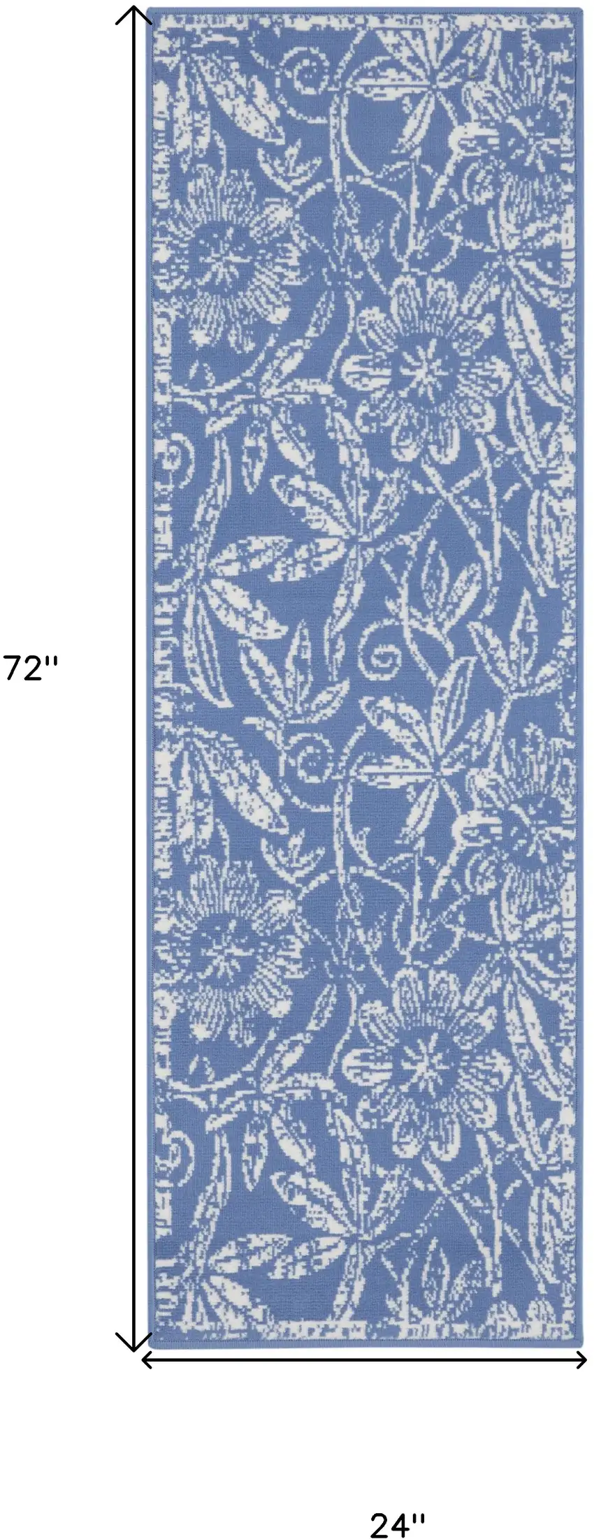 6' Blue And Beige Floral Distressed Runner Rug Photo 3