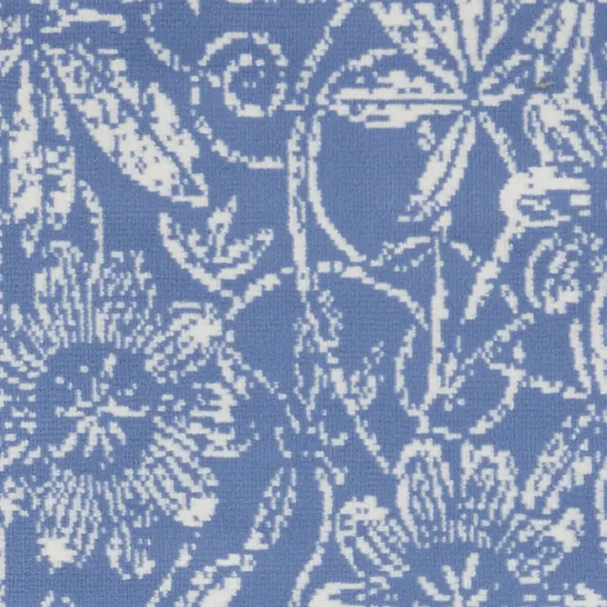 6' Blue And Beige Floral Distressed Runner Rug Photo 7