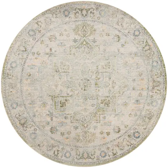 5' Blue And Beige Floral Round Rug Photo 4